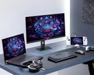 Monitor para juegos Asus XG27UCMG junto con diversos productos electrónicos de Asus
