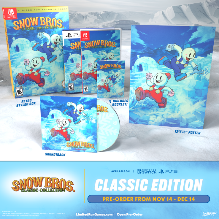 Un banner en maqueta mostrando la Edición Clásica de Snow Bros. Classic Collection (fuente de la imagen: Limited Run Games)