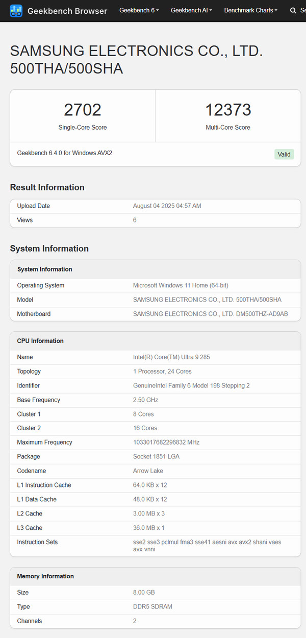 (Fuente de la imagen: Geekbench)
