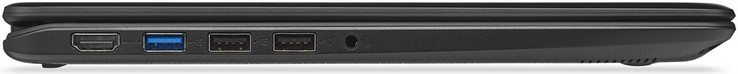 Left side: HDMI, USB 3.0, 2x USB 2.0, 3.5 mm stereo jack