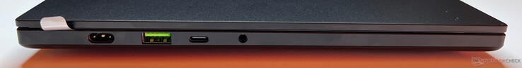 Lado izquierdo: Alimentación, USB-A 3.2 Gen.2 (10 Gbps), USB-C 4.0 (40 Gbps, DisplayPort 2.1, Power Delivery), audio de 3,5 mm