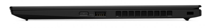 Lado derecho: Botón de encendido, USB-A (3.1 Gen.1 siempre encendido), Kensington
