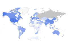 Los países del G7, Ucrania y China aparecen en azul oscuro. Lamentablemente, no hay datos sobre Rusia. (Imagen: imperva)