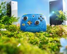 mando 8BitDo Rare 40th Anniversary con las consolas Xbox Series X y Series S al fondo. (Fuente de la imagen: Póster promocional oficial de 8BitDo)