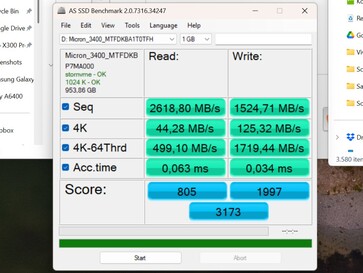 Rendimiento antes de la actualización del controlador con mi unidad SSD secundaria de 1 TB.