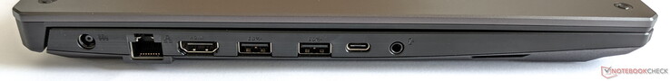 Lado izquierdo: Fuente de alimentación, LAN Gigabit, HDMI 2.0b, 2 USB-A 3.2 Gen. 2, 1 USB-C 3.2 Gen. 2, toma de audio combinada