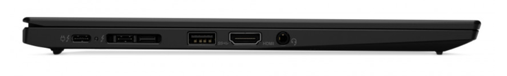 Lado izquierdo: Thunderbolt 3, Side-Dock (Thunderbolt 3 + LAN), USB-A (3.1 Gen.1), HDMI 1.4b, 3.5 mm estéreo