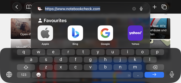 Teclado apaisado (Safari Mobile 26)