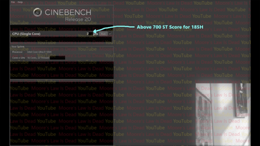 Core Ultra 9 185H Resultado de Cinebench R20 para un solo núcleo. (Fuente: La ley de Moore ha muerto)
