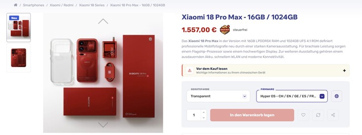 La edición en rojo transparente del Xiaomi 18 Pro Max debería ser más cara que las demás opciones de color.