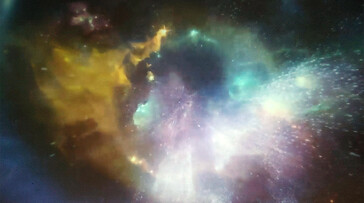 El Yaber T1 Pro muestra un campo de estrellas y galaxias en modo salvapantallas. (Fuente de la imagen: Notebookcheck)