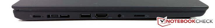 Izquierda: 2x USB-C 3.2 Gen 2, puerto de acoplamiento/miniEthernet, USB-A 3.2 Gen 1, HDMI 2.0, audio de 3,5 mm, microSD