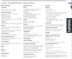 Lenovo ThinkPad P15 Gen 2 - Especificaciones. (Fuente de la imagen: Lenovo)