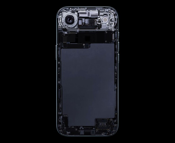 Vista interna del Apple iPhone Air mostrando la disposición de su batería y los componentes del módulo de la cámara (Fuente de la imagen: Apple)