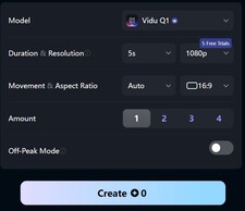 Elegir el modelo y la resolución (fuente de la imagen: Captura de pantalla en Vidu.com)