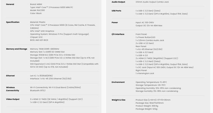 Especificaciones del mini PC