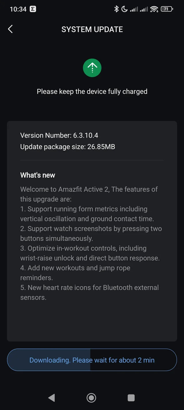 Las notas de la versión 6.3.10.4 del software para el Amazfit Active 2 (Round). (Fuente de la imagen: Reddit)