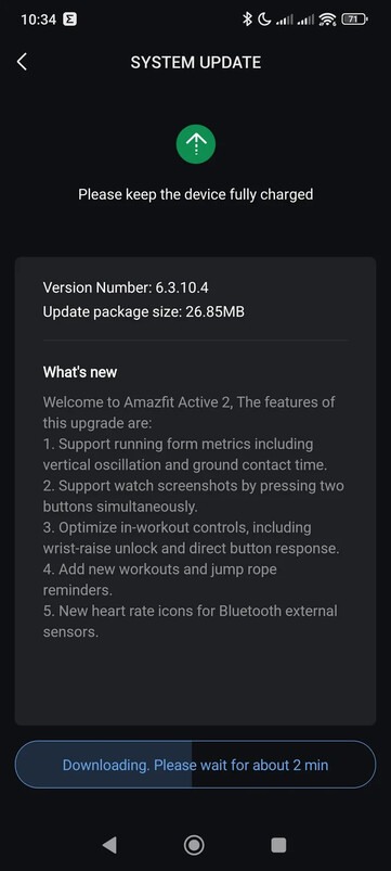 Las notas de la versión 6.3.10.4 del software para el Amazfit Active 2 (Round). (Fuente de la imagen: Reddit)