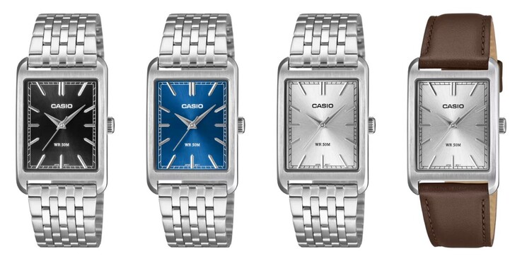 De izquierda a derecha: los relojes Casio MTP-B215D-1AV, MTP-B215D-2AV, MTP-B215D-7AV y MTP-B215L-7AV