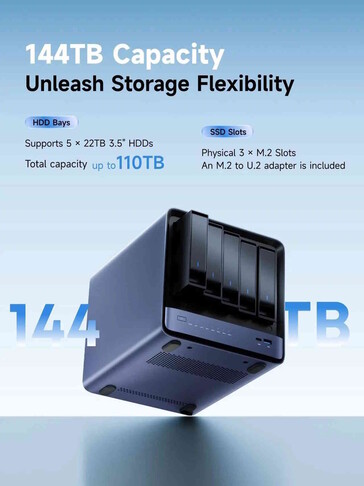 El N5 Air dispone de cinco bahías para discos duros (Fuente de la imagen: Minisforum)