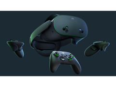 Imagen del catálogo de productos de la edición limitada del casco de realidad virtual Quest 3S Xbox Edition de Meta, sobre fondo negro. (Fuente de la imagen: Meta)