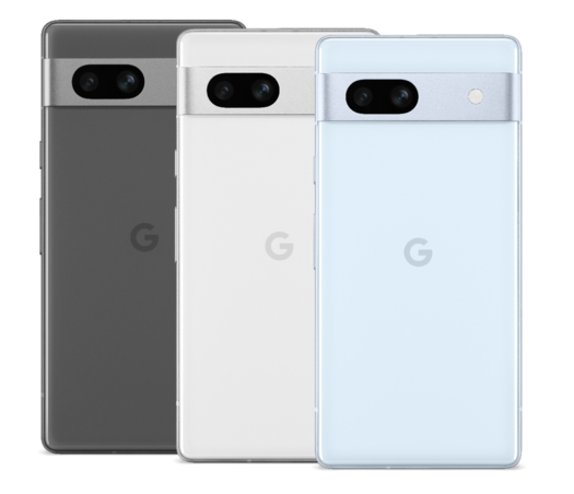 Google Pixel 7a - Opciones de color carbón, nieve y mar. (Fuente de la imagen: Google)