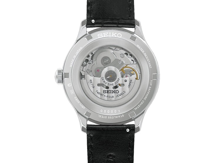 Vista trasera del reloj Seiko Presage Japanese Garden (ref. HCB007), en la que se aprecia su movimiento mecánico automático a través del fondo de caja transparente.
