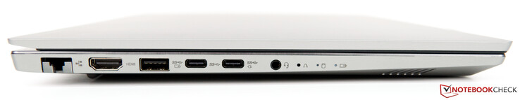Izquierda: Ethernet (RJ45), HDMI 1.4b, USB 3.1 Gen 1, USB-C 3.1 Gen 1, USB-C 3.1 Gen 2 (con soporte para DisplayPort y suministro de energía), audio de 3.5-mm