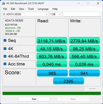 Prueba de rendimiento con la unidad ADATA SE920 a través de USB4
