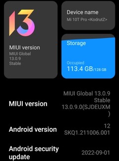 Detalles de MIUI 13.0.9 en el Xiaomi Mi 10T Pro (Fuente: propia)
