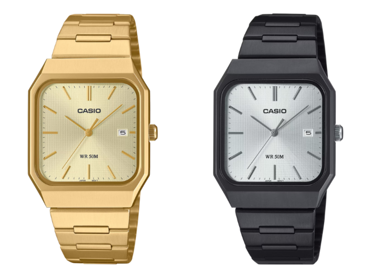 De izquierda a derecha: los relojes Casio MTP-B185B-7AV y MTP-B185G-9AV