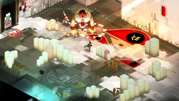 Una imagen que muestra una batalla en Transistor.