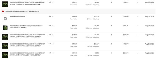 Se muestran las ventas en eBay del mando inalámbrico Xbox X25 Edición Especial