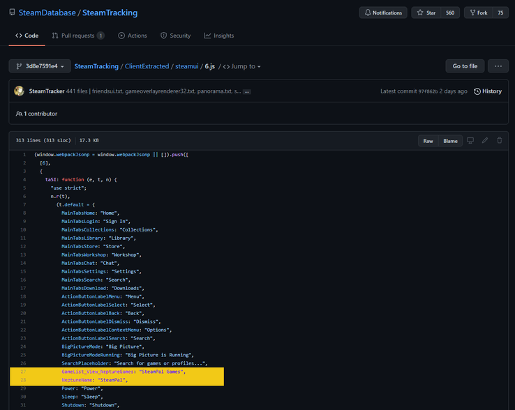 Referencias a 'Neptune' y 'SteamPal' en el código de Steam. (Fuente de la imagen: SteamDB)