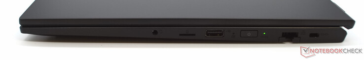 3.puerto de auriculares de 5 mm, lector de tarjetas microSD, USB tipo A, puerto LAN, ranura de bloqueo Kensington