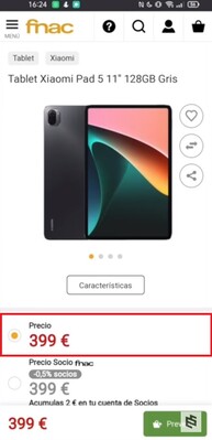 Precio de la Xiaomi Pad 5 en euros. (Fuente de la imagen: Fnac vía eSavants)