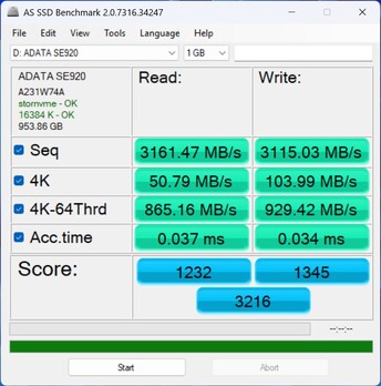 Comprobación del rendimiento con el ADATA SE920 a través de USB4