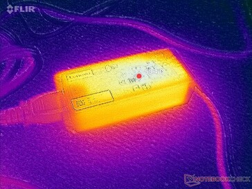 El adaptador de CA alcanza más de 53 °C cuando se somete a cargas exigentes