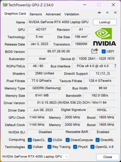 GPU-Z Nvidia GeForce RTX 4050 Portátil