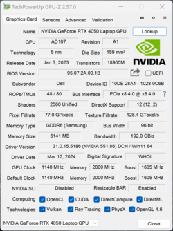 GPU-Z Nvidia GeForce RTX 4050 Portátil