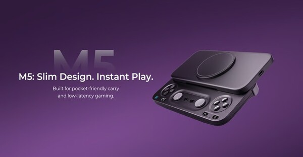 El Abxylute M5 tiene un diseño delgado y se conecta a un teléfono inteligente mediante USB-C.