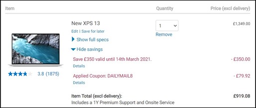 Oferta del Dell XPS 13 9310. (Fuente de la imagen: Dell)