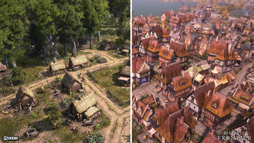 Una imagen que muestra dos ciudades en Farthest Frontier.