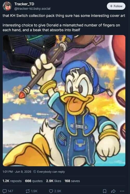 Ilustración del Pato Donald mostrada en el material gráfico de Kingdom Hearts Collection