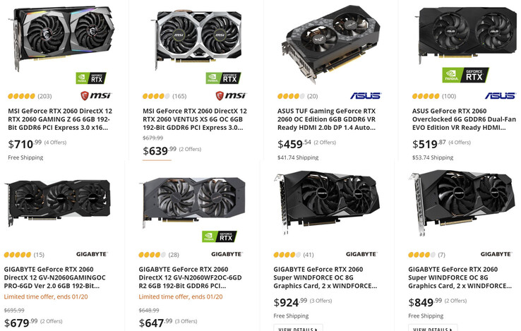 NVIDIA GeForce Los precios de la RTX 2060 son altos, actualmente. (Fuente de la imagen: Newegg vía Videocardz)