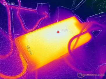 El adaptador de CA alcanza más de 41 C cuando funciona con cargas exigentes