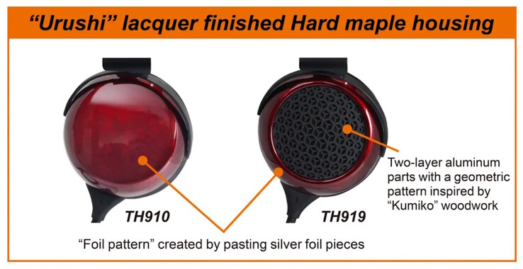 Los Fostex TH910 y TH919 vienen con carcasas de arce lacado japonés y con un patrón de lámina de plata ahumada con azufre. (Fuente de la imagen: Fostex)