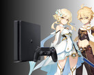 Personajes de Genshin Impact fotografiados junto a la PS4 (Fuente de la imagen: Cognosphere, Sony PlayStation con ediciones)