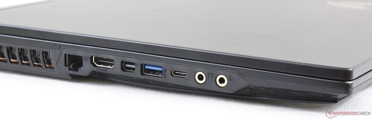 Izquierda: Gigabit RJ-45, HDMI 2.0, mini-Displayport 1.2, USB 3.1 Gen. 2, USB 3.1 Gen.2 Type-C, auriculares de 3.5 mm, 3.5 mm SPDIF (ESS Sabre HiFi)