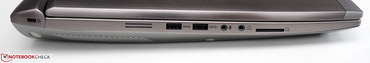 izquierda: bloqueo Kensington, 2x USB 3.0 Type-A, micrófono, headset, lector SD